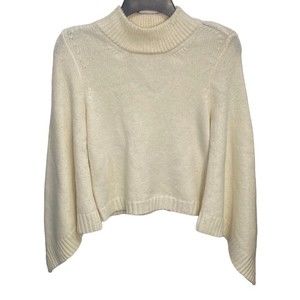 Moth Anthropologie‎ Mock Neck Sweater Ivory Bell Sleeve Cutout Size Small